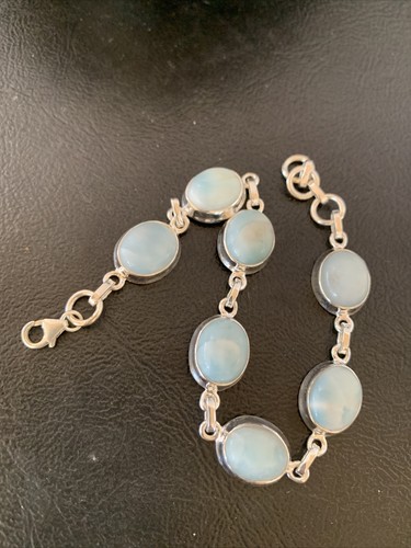 Blue Larimar Navajo Sterling Silver Link Bracelet 7.5" 10625 - Picture 9 of 12