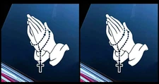 Cross Praying Hands Two PK White Vinyl Decals Car Truck Windows laptop notebook