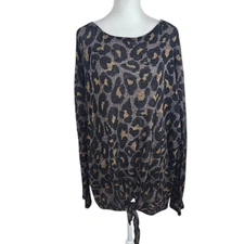 Reborn J Plus Leopard Print Knit Top Size 2X Stretchy Leopard Top with Tie Front