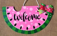 WATERMELON Welcome GLITTERED PINK SIGN Deck Pool  Patio Door Plaque Summer Wall
