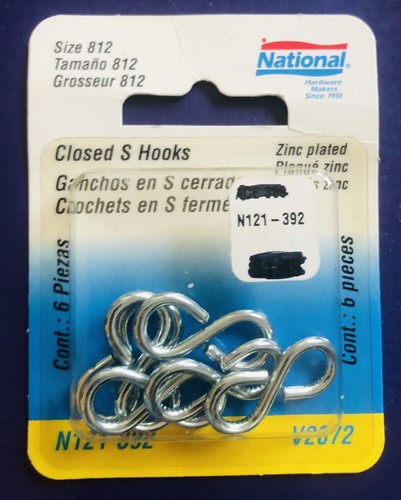 National Hardware N121-392 V2072 Closed S Hooks Zinc Plated 6 pcs Size 812 - 第 1/2 張圖片