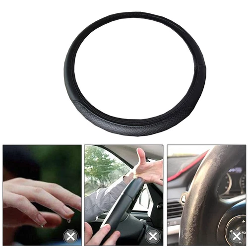 Car Leather Steering Wheel Cover Good Grip Car Accessories For 15"/37-38CM Black - Bild 8 von 9