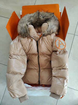 ARCTIC ARMY Women Puffer Jacket Fur Sand Matte Gloss Size