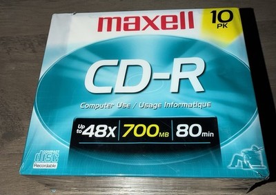 Maxell CD-R Blank Maxdata 80 Min each CDs, 48x max. 700mb  10Pk. New!!