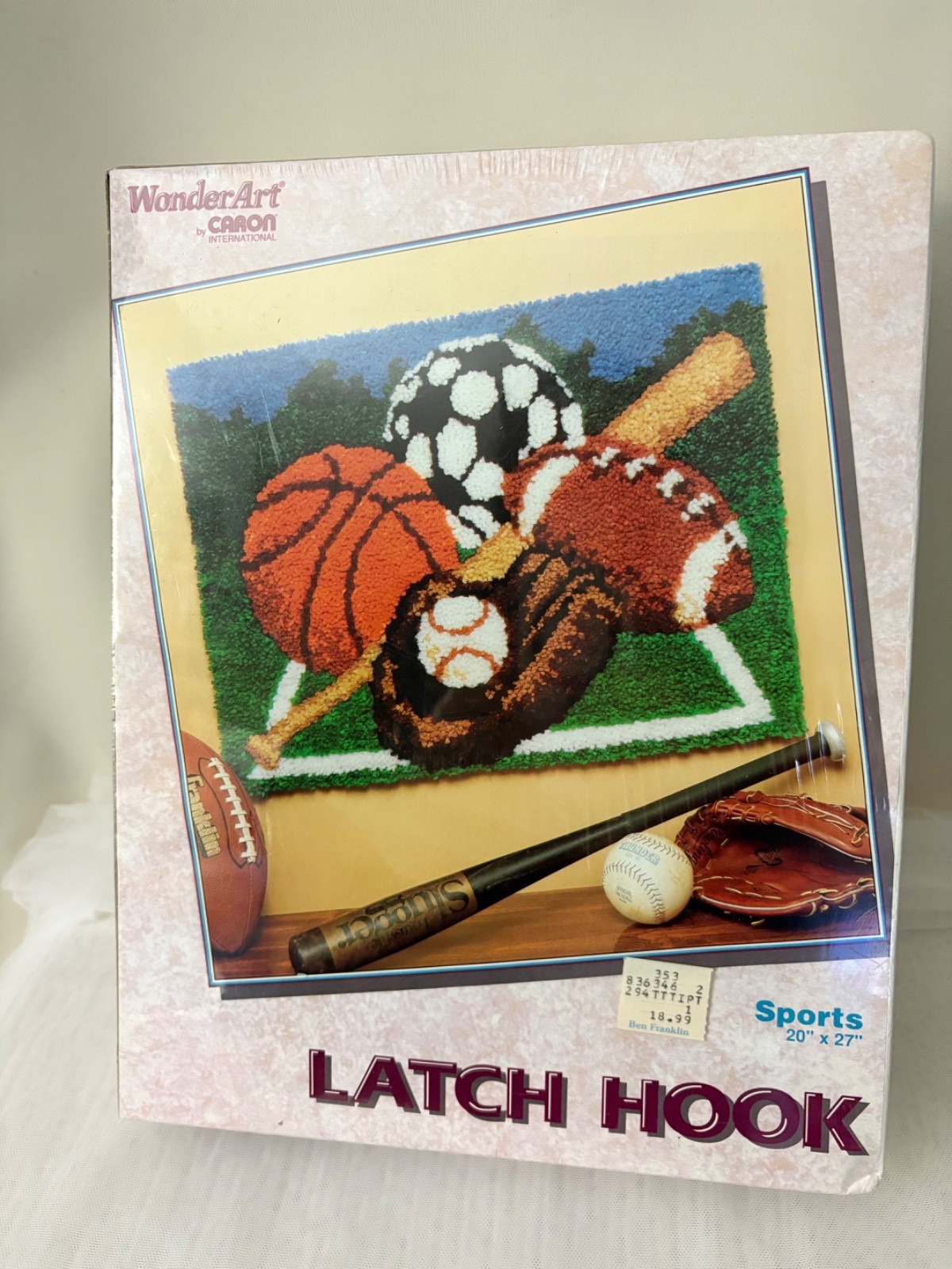 Vtg WonderArt SPORTS Latch Hook Kit #4268 by Caron 20"x27" NEW SEALED BOX!