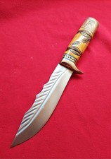 13" Hunting Bowie, 440 Stainless, Handmade, Bone Grip  Leather Sheath