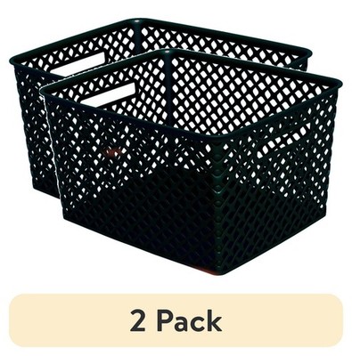 2 pack Large Black Decorative Organizer Storage Basket w/Two Cut-out Handles