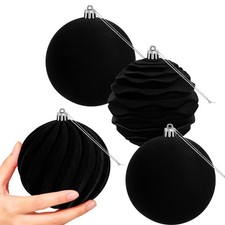 4 PCS Large Velvet Christmas Balls Ornaments Shatterproof Hanging Set Flocked...