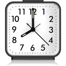 Analog Alarm Clock Silent Non Ticking Small Travel with Snooze Light Ascending