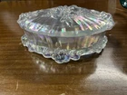 Vintage Fenton Glass Cabbage Rose Crystal Clear Iridescent Trinket Box w/Lid
