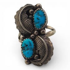 Turquoise Double Stone Ring 925 Sterling Silver Size 6 5.19g Vintage