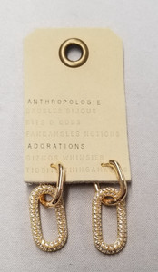 Authentic Anthropologie 14K Gold Plated Pavé Link Earrings 1.25"