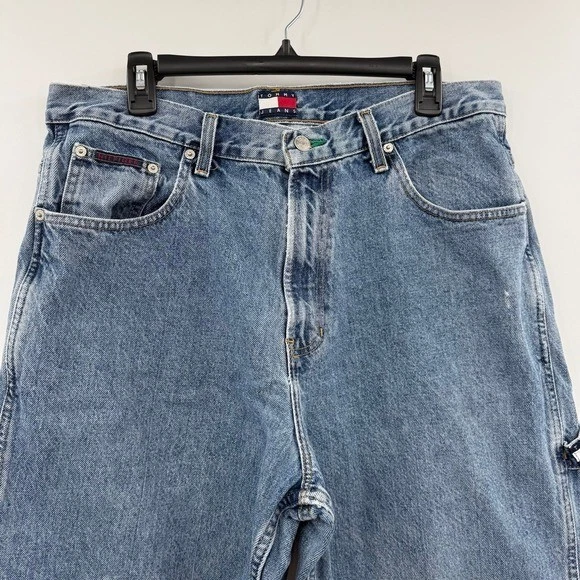 Vintage Tommy Hilfiger Baggy Jeans Mens 34x34  Y2K Denim Wide Leg Carpenter JNCO - Image 3 of 4