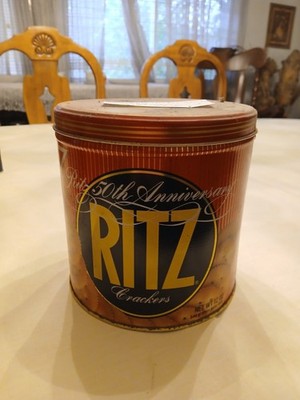 Vintage 1984 Nabisco Ritz Cracker Metal Storage Tin Can 50th Anniversary Edition