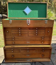 VTG GERSTNER & SONS W62 MACHINIST 13 DRAWER TOOL CHEST W/ RISER BASE, KEY, COVER