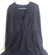 Torrid Lace Stretch Dress Size 2 Gray Long Sleeve Button Front Floral