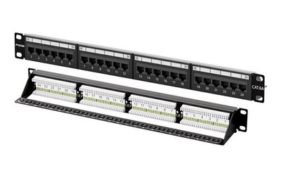 FGB 24-Port Cat6A Patch Panel 10Gbps RJ45 1U 19  Rack Mount Ethernet