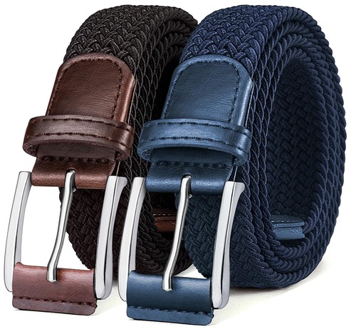 Belt for Men 2Pack,Mens Gift Stretch Braided Web Belt Elastic for Casual Golf...