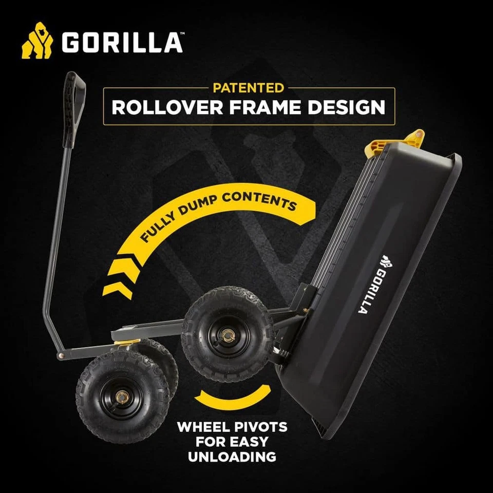 Carro de volteo de polietileno de 4 ruedas Gorilla Carts 24" dirección de giro cero capacidad 600 lb Foto 3 de 4