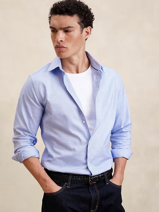 BANANA REPUBLIC NWOT MENS ATHLETIC-FIT DRESS SHIRT IN BASIC BLUE-SIZE LARGE