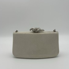 Rodo Italy Ivory Satin Clutch Evening Bag Rhinestone Knot Clasp Chain Strap