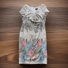 ADRIANNA PAPELL Women's XL Matelassé Floral Jacquard Sequins Dress Wedding Prom