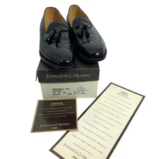 Johnston Murphy Deerfield Black Leather Tassel Wing Tip Dress Shoes Men 10.5 NIB