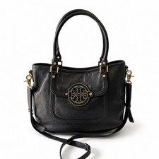 Tory Burch Amanda Large Black Pebbled Leather Tote Shoulder Bag Gold Hardware