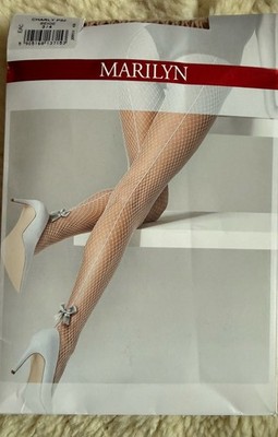 Marilyn Netz- Strumpfhose Charly m. Naht & Schleife Beige Gr. 3/4 M/L Neu