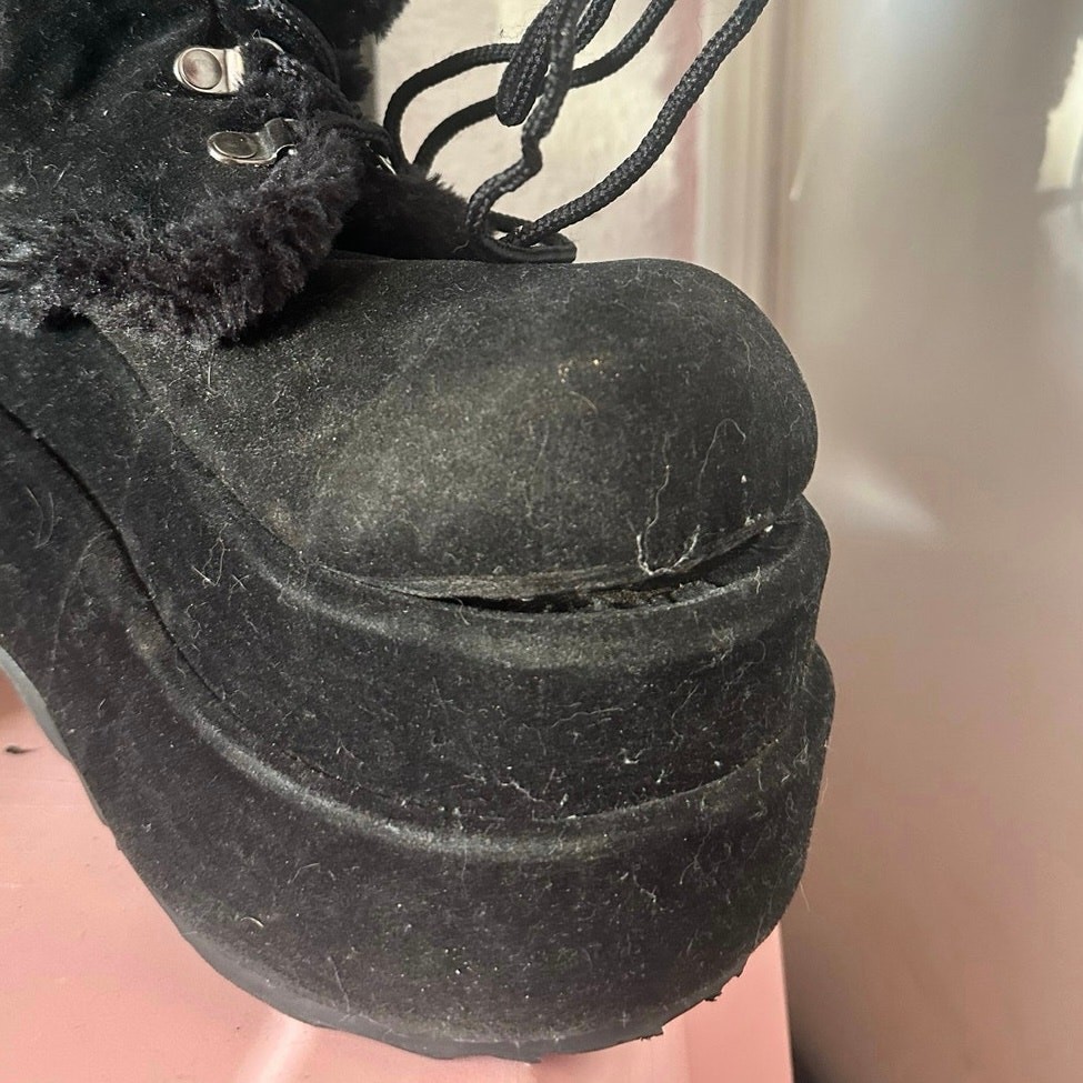 DEMONIA BEAR 202 プラットホーム スエード ブーツ◯関送無料◯ Demonia Black Bear Faux Fur Boots for Bold Style – Rave