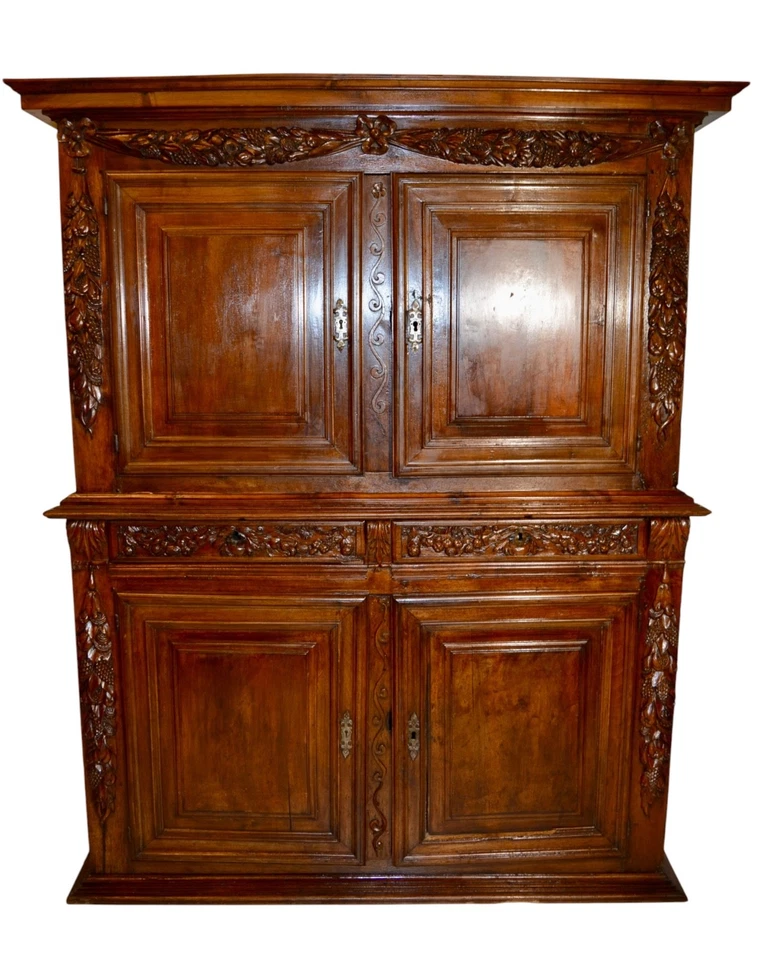 antica credenza doppio corpo epoca fine  '700 stile Luigi XV in noce massello - Immagine 2 di 4