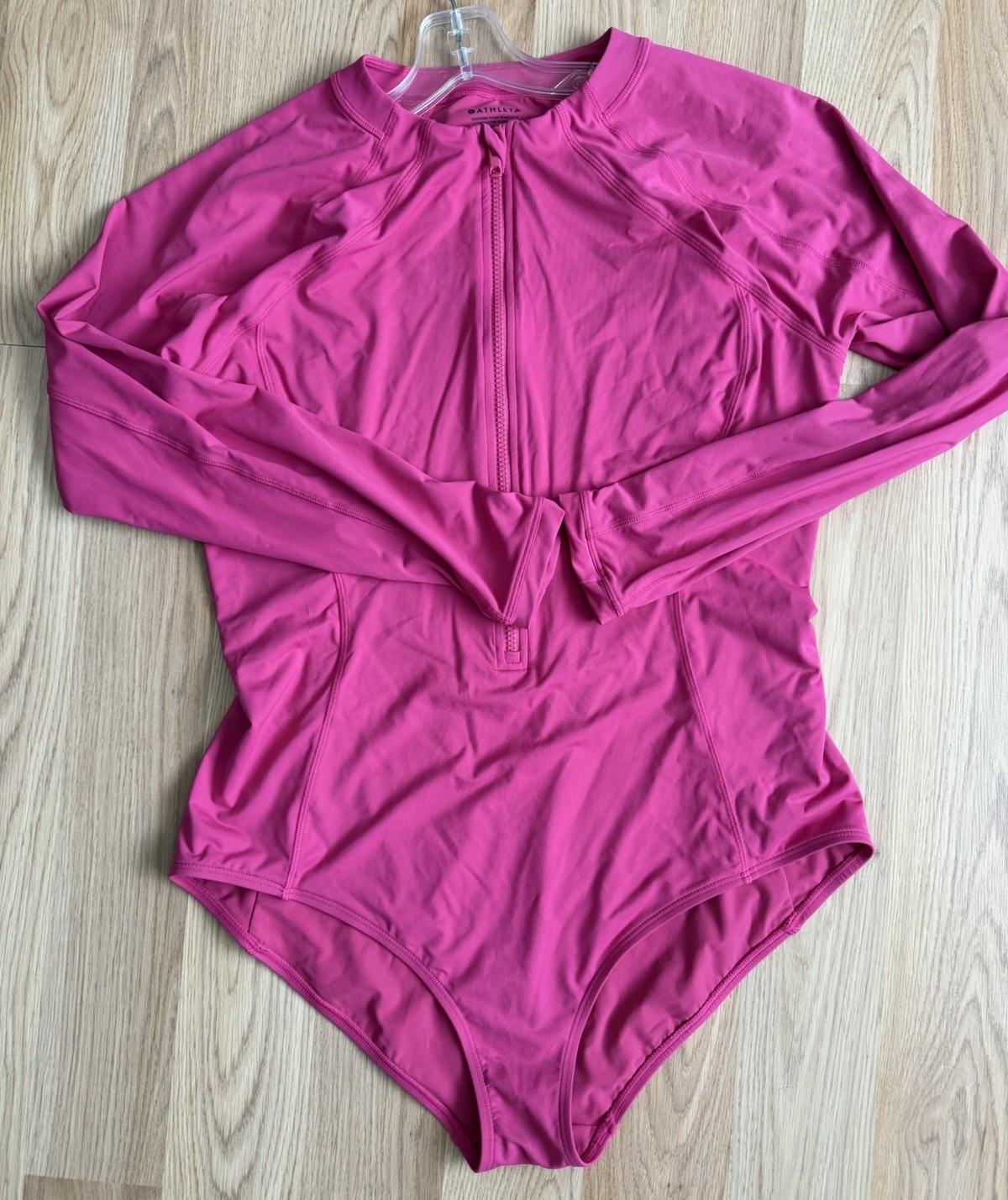 Athleta Sun Shield Swimsuit XL Pink Rash-Guard One Piece Zip Paddle Board Sports