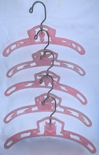 Lot 5 Vintage Baby Child 10" Pink Celluloid Clothes Hangers Cat Swan Bunny Kids