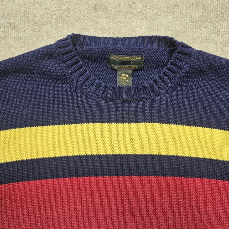 Vintage Alexander Julian Colours Striped Multicolor Heavy Cotton Sweater Size XL - Image 2 of 4