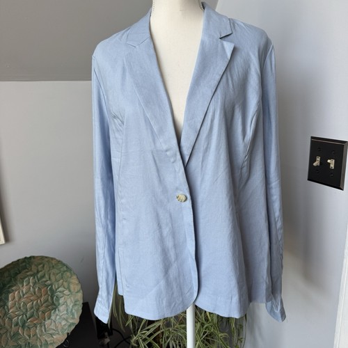 NWT $129 J Jill Linen Blend Single Button Blazer Powder Blue Pastel Trad Large