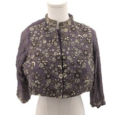 Indian Beaded Choli Blouse XXL Purple Hand Embellished Sequin Pearl Wedding