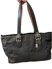 Coach Nylon Multipurpose Black Shoulder Tote Bag Leather Straps #D052-5173