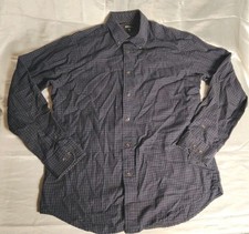 George Medium 38-40 Long Sleeve Blue  Gold Checkered Button Down Dress Shirt