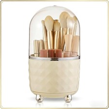 White 360 Rotating Makeup Brush Holder 5 Slot Organizer For Cosmetic Vanity