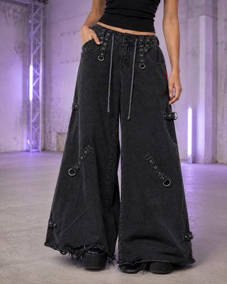 Tripp NYC Wide Leg Size 11 Jeans Black Goth Emo Punk Rave Chain Buckle 34'' Waist