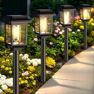 Mancra Solar Outdoor Lights Waterproof, 8 Pack Metal Glass Solar Pathway Ligh...