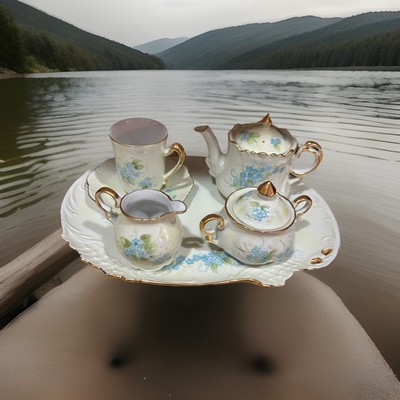 Antique Bavarian Small Tea Set JHR Hutschenreuther Forget-Me-Not Signed E. Swifz