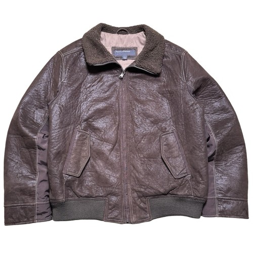 Vintage Perry Ellis Porfolio Shearling Leather Bomber Faded Brown Mens Large - Picture 1 of 6