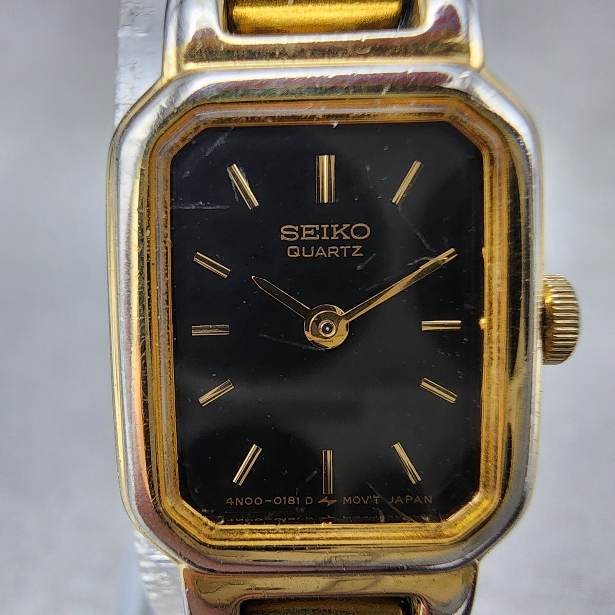 Seiko Watch Women 15mm Black Dial Gold Tone Octagon 4N00-5071 New 