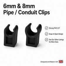 6mm 8mm Nylon CF Pipe Conduit Clips Snap-in Heavy Duty 25 Pack UK Made