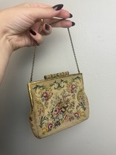 Vintage Antique 1920s Floral Petitpoint Needlepoint Small Purse Hand Bag Austria