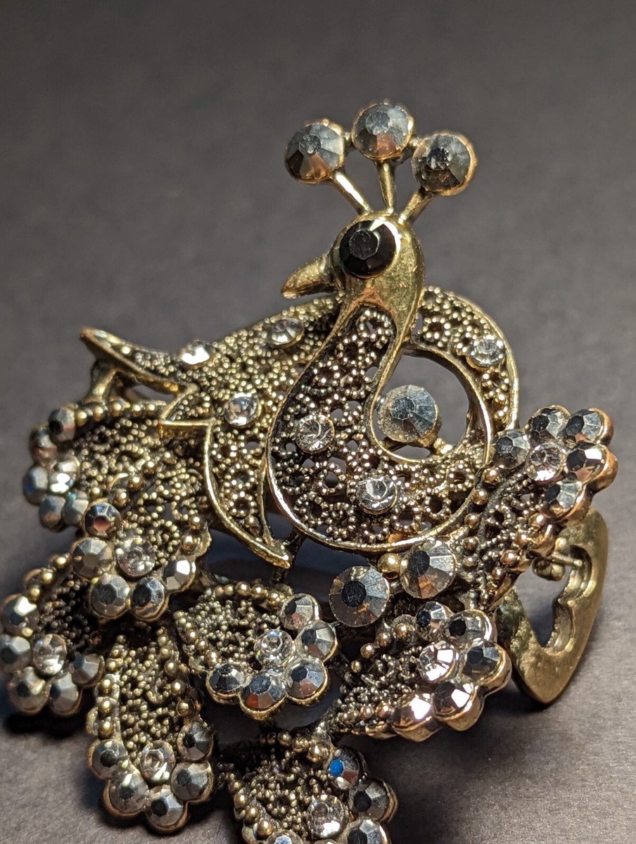 Vintage Peacock hair piece Antique Gold-tone Black
Rhinestone Vintage Hair Barrette Peacock Rhinestone Hair Accessory 1 1  main image 2
