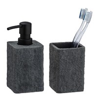 Wenko Bad-Accessoires Villata Seifenspender Zahnputzbecher Grau Polyresin