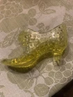 GLOWING FENTON HOBNAIL VASELINE OPALESCENT CAT SHOE SLIPPER
