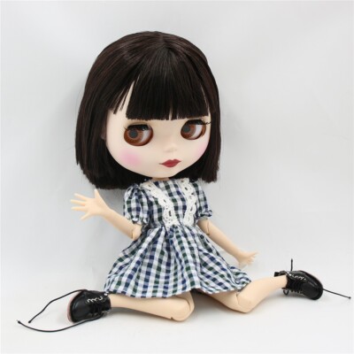 Blythe Doll Straight Black Hair Short Matte Face Nude Jointed Body White Skin''12